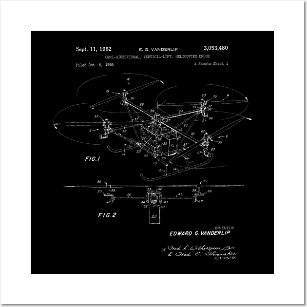 Drone Patent Blueprint Vanderlip Wall Art by Rebus28